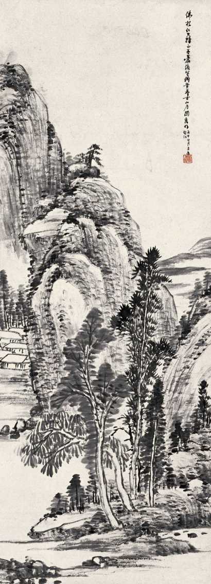 萧俊贤 庚申(1920)年作 山居图 立轴